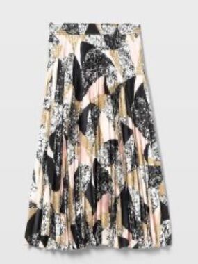Club Monaco Pleated Midi Skirt in Black, Pink & Cream NWT